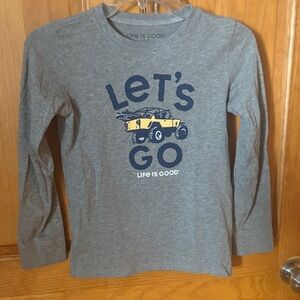 Life Is Good Kids' Gray Long Sleeve Tee with Yellow and Blue Truck Graphic